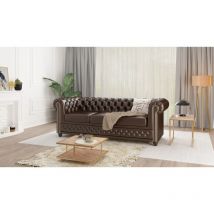 S-style Möbel - Chesterfield Sofa 3-sitzer aus Braun veganem Leder - Lukas