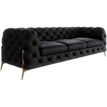 S-style Möbel - Chesterfield Sofa 3-Sitzer Willow mit Metall Füßen, Schwarz Samt