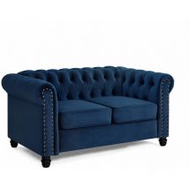 Home Detail - Chesterfield Velvet Fabric 2 Seater Sofa, Blue
