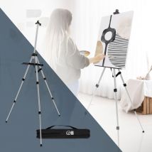 Ecd Germany - Chevalet d'Atelier en Aluminium, Argent, Hauteur Réglable de 50 à 156 cm, pour Toiles jusqu'à 80 cm, Support Tripode, Chevalet