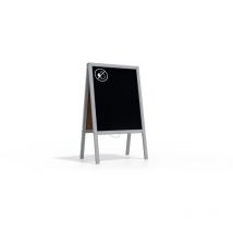 Chevalet Stop Trottoir avec Cadre en Bois Laqué Argenté 100x60cm, Chevalet Publicitaire