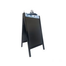 Chevalet stop trottoir cadre bois noir avec ardoises amovibles et bandeaux modèle 'poissonnerie'