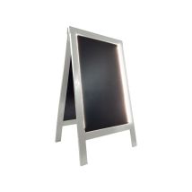 Chevalet stop trottoir bois couleur gris cérusé de dimensions 127 x 75 cm avec éclairage led