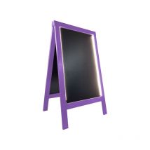 Chevalet stop trottoir bois couleur violet de dimensions 127 x 75 cm avec éclairage led et batterie 9 800 mAh