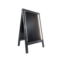 Chevalet stop trottoir bois couleur anthracite de dimensions 127 x 75 cm avec éclairage led et batterie 9 800 mAh