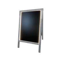 Interface Plv - Chevalet stop trottoir bois couleur gris de dimensions 90 x 55 cm avec éclairage led