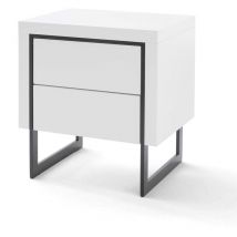 Terre De Nuit - Chevet 2 tiroirs en bois blanc laqué avec pieds noir - CH16006