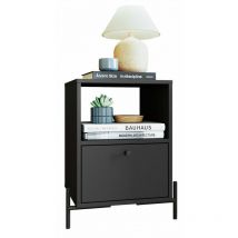 Chevet Noir 1 Tiroir 1 Niche Pieds Métal l 45 h 56 p 35 cm