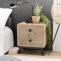 Macabane - andro - Chevet beige scandi 2 tiroirs pieds noirs Sapin