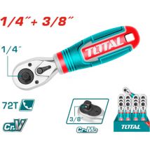 Chiave a cricchetto con attacco doppio 1/4' + 3/8' 72T lunghezza 140mm Total