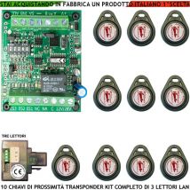 Chiave Elettronica di Prossimità 10 Chiavi TAG Tre Lettori su Modulo LAN Universale 501/503 RJ45 Alimentazione 12/24 Vac Relè Scambio 2A a 24 V