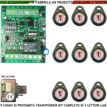 Securvera - Chiave Elettronica di Prossimità 9 Chiavi tag Tre Lettori su Modulo lan Universale 501/503 RJ45 Alimentazione 12/24 Vac Relè Scambio 2 a