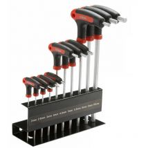 Chiavi esagonali a t lunghe - 10PZ - con impugnatura e supporto in metallo