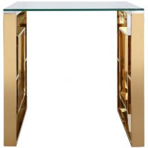 Vanity Living - 55cm Metal Sofa Side Table for Living Room Furniture, Glass Top End Table