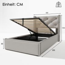 L&h-cfcahl - Hydraulique Lit simple Lit rembourré 90x200cm,Lit avec sommier à lattes métalliques, Cadre de lit moderne avec espace de rangement,