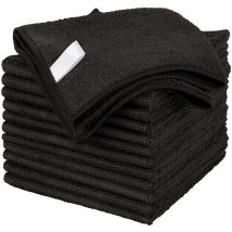 Csparkv - Chiffon de Nettoyage en Microfibre, Serviettes Tout Usage, sans stries, Paquet de 12, Noir, Taille 30x30cm