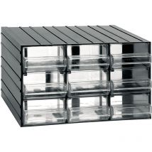 Unité de stockage en plastique modulaire L 382 x P 290 x H 230 mm avec 9 tiroirs transparents