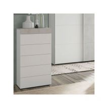 Chiffonnier 5 tiroirs Blanc/Béton ciré clair - spartan - l 61 x l 40 x h 118 cm