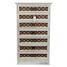 Decoration D ’ Autrefois - Chiffonnier 7 Tiroirs Bois Cerusé Blanc 64x32.5x112.5cm - Décoration d'Autrefois
