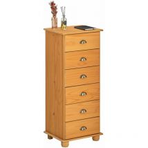 Chiffonnier COLMAR avec 6 tiroirs, en pin massif finition teintée/cirée