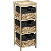 Tendance - Chiffonnier en bois 3 paniers jacinthe naturel et noir