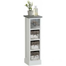 Chiffonnier flower avec 1 tiroir et 3 paniers, en bois de paulownia blanc et gris