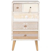Pegane - Chiffonnier, meuble de rangement en bois de sapin coloris blanc, naturel - Longueur 48 x Profondeur 35 x hauteur 89 cm