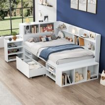 Children's Bed, Single Bed-3ft(90x190cm), Multifunctional Children's Bed with Drawers, Bookcase and Storage Cupboard, Large Storage Space, without
