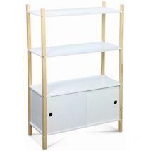Children's bookcase with 3 shelves, two sliding doors, 70x30x106.5cm - Tobias - natural pine, painted White - White