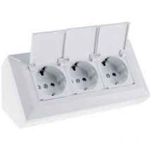 3-fach Steckdosenblock, weiß 250V/ 16A, Aufbaumontage mit Klappen
