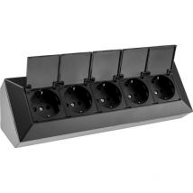 Steckdosenblock 23943, 5-fach, mit Schutzklappen, 250V/16A, schwarz - Chilitec