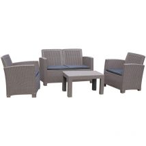 Chillvert - Salon de Jardin Santorini en Résine 1 Canapé 2 sièges 2 Fauteuils et 1 Table Beige avec Coussins gris