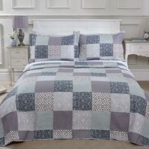 Emma Barclay - Chiltern Bedspread Grey/Blue Plus Pillow Sham Set Quilted Patchwork, Double - Blue