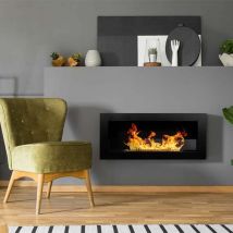 Chimenea de bioetanol de pared o empotrada Livorno Nero l 90 x p 12 x h 40 con vidrio