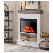 Chimenea eléctrica independiente, cuerpo empotrado de 23 pulgadas, control inteligente de la temperatura y el color de la llama, estantes de
