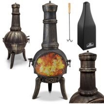 Gardebruk - Chimenea de Terraza Hierro Fundido con Cubierta Protectora contra Chispas Atizador 28 kg Chimenea para Jardín Patio Brasero 112 cm