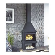 FM - Chimenea Leña con Turbina Tangencial Modelo C-300 tfk Interior Fundición y Cristal Serigrafiado.