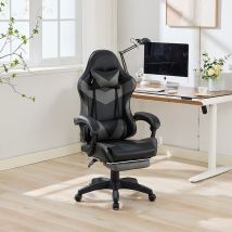 Chingnimon Gaming-stuhl 360° Racing-style Effektleder Schwarz/grau, Höhenverstellbar, Fußstütze, Kopfstütze, Lendenstütze