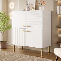 Chingnimon Moderner Weißer Mdf-buffet, Zinklegierungsgriffe, Stahlfüße, Geriffelte Türen, Stauraummöbel Für Wohnzimmer/schlafzimmer/eingang