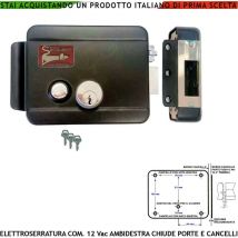 Chiude Porta o Cancello Serratura Elettrica Ambidestra Sblocco 12 Vac ad Anta Battente Con Accessori di Fissaggio 3 Chiavi Pistone o Gancio 12 mm