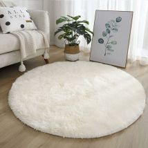 Choyclit - 120cm Tapis Rond Chambre Tapis Salon Anti Slip Doux Moelleux Tapis Shaggy Tapis de Sol Grand pour Couloir Blanc