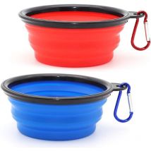 2 Pièces de Bol pour Chien Portable Pliable Bol pour Chien,Gamelles de Voyage pour Chien et Chat Bols (350ml, Bleu et Rouge) - Choyclit