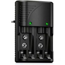 Chargeur de Piles Universel pour AA/AAA/9V, Chargeur Rapide 6802 pour Piles Rechargeables ni mh aa/aaa ou 9V, avec Indicateur led, Tension Mondiale.