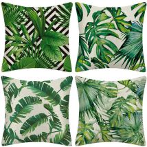 Extérieur Housse De Coussin, Lot De 4 Imperméable Plante Tropicale Verte Motif Canapé Taie D'oreiller Pour Patio Jardin Salon Chambre Décoration,