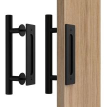CHOYCLIT Lot De Poignée De Porte Coulissante De 30cm, Noire, Avec Poignée De Porte Coulissante, Grande Taille Rustique, Convient Pour Portails,