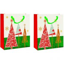Christmas Bags With Gorgeous Designs and Ribbon Handles Pack of 2[Christmas Items Gift Bag]