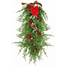 Fuhuida Trading - Christmas Decoration Artificial Cedar Hanging Vine Faux Pine Needles Garland with Red Berries Pine Cones Faux Silk Red Flowers