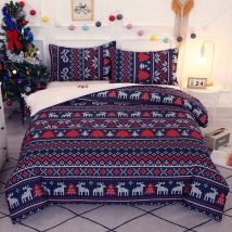 Christmas Patchwork Pattern Duvet Cover Sets 200x200 cm with 2 x Pillowcases 50x75 cm, Microfiber Bedding Set