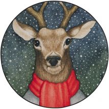 Area Rug Christmas Reindeer Winter Print Round Eregli