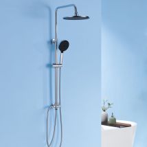 Chrom Duschset Runde Duschsäule Duschsystem ohne Armatur, Regendusche mit Kopfbrause und 4 Strahlarten Handbrause, 74 - 112 cm Höhenverstellbar für